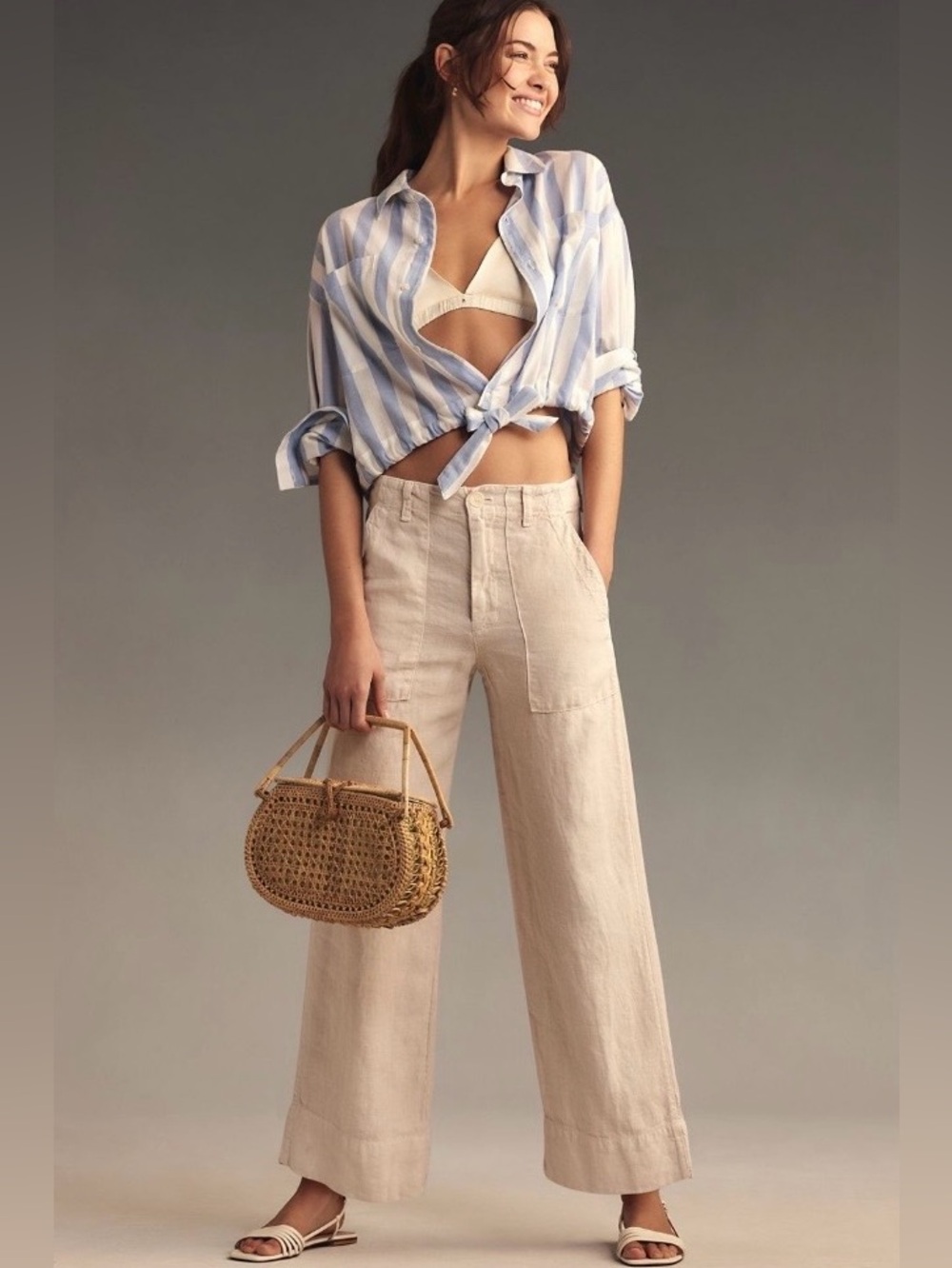 Velvet brand size 4 cream 100% linen high rise wide leg pants.
